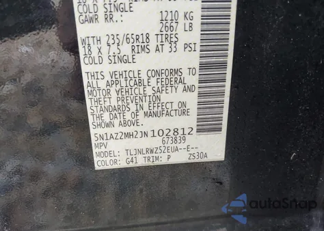 2018 Nissan Murano Sl z USA, uszkodzony, nr VIN 5N1AZ2MH2JN102812